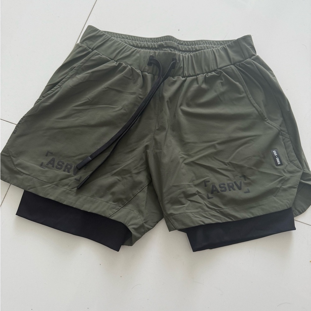 ASRV Green Athletic Shorts with Compression Liner